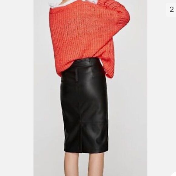 ZARA BLACK FAUX LEATHER PENCIL SKIRT WITH waist belt Sz-Xs - Picture 3 of 13